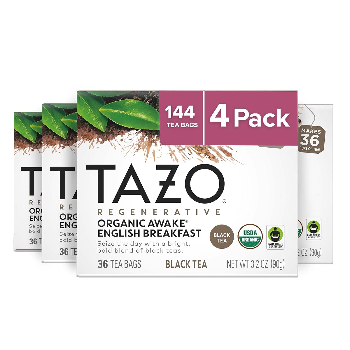 TAZO Organic Awake English Breakfast Black Tea Bags, Pack of 4