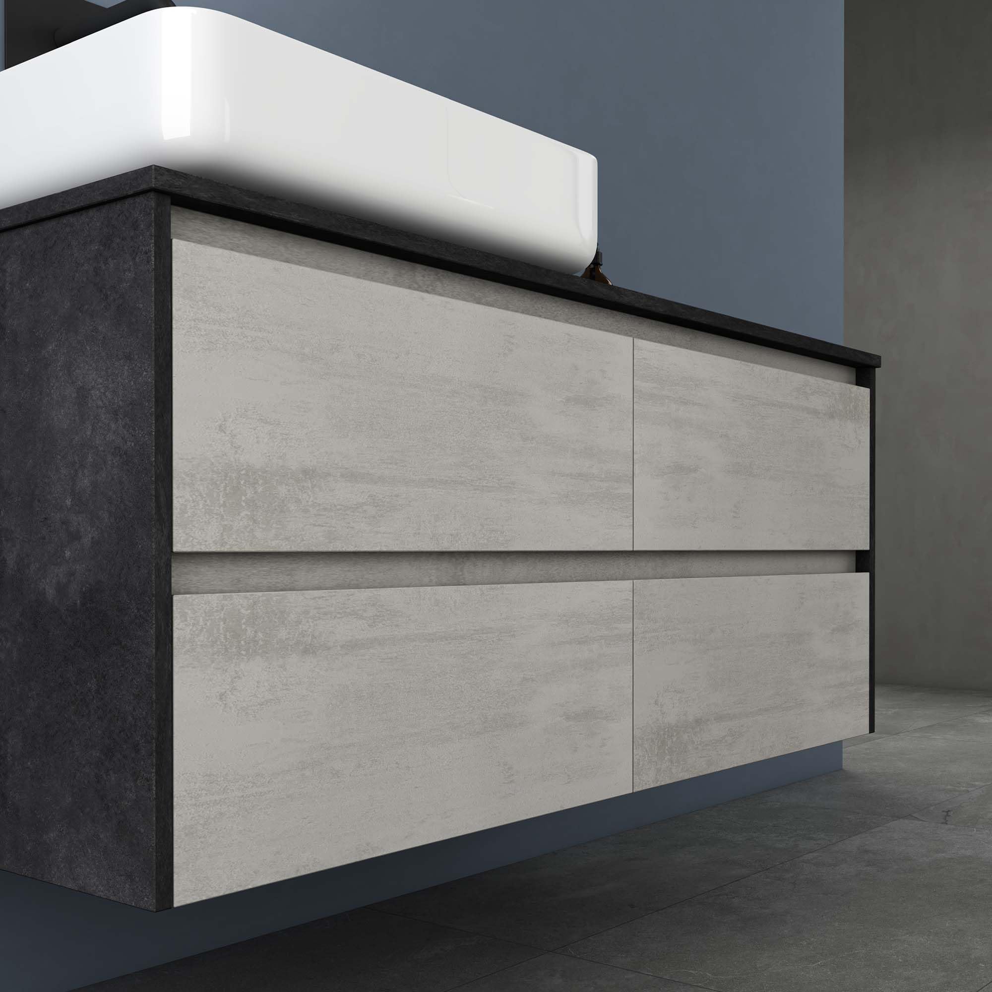 doporro Mobile Bagno Sospeso 120 cm Naturale Chiaro, Mobiletto Sottolavabo con Lavabo da Appoggio in Marmoresina Bianco e 4 Cassetti Soft Close, Mobili Arredo Bagno Spazioso Normal