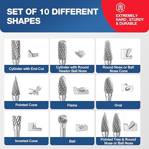 Miniatura 3 de Juego de fresas de carburo compatible con Dremel de 18 pulgadas, 10 piezas, herramienta rotativa para herramientas rotativas Dremel para taladro,