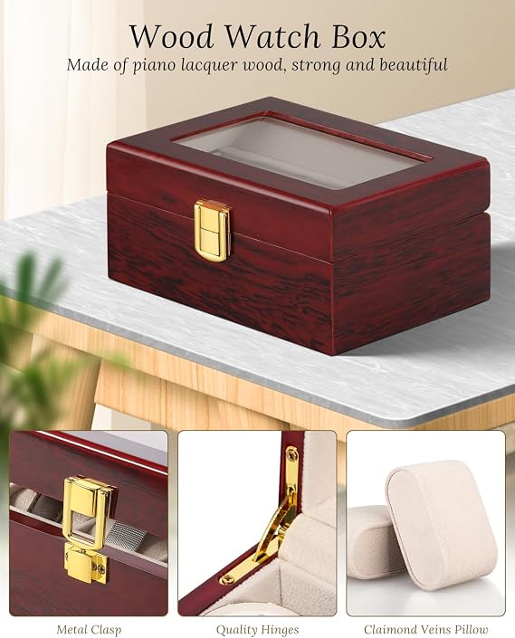 Uten 3 Slots Watch Box Storage Case Organizer for Men and Women | Watch Jewelry Case, Velvety Inner Lining, Watch Size up to 48 mm, Rustic, Gifts for Birthdays, Thanksgiving, Christmas