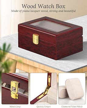 Uten 3 Slots Watch Box Storage Case Organizer for Men and Women | Watch Jewelry Case, Velvety Inner Lining, Watch Size up to 48 mm, Rustic, Gifts for Birthdays, Thanksgiving, Christmas