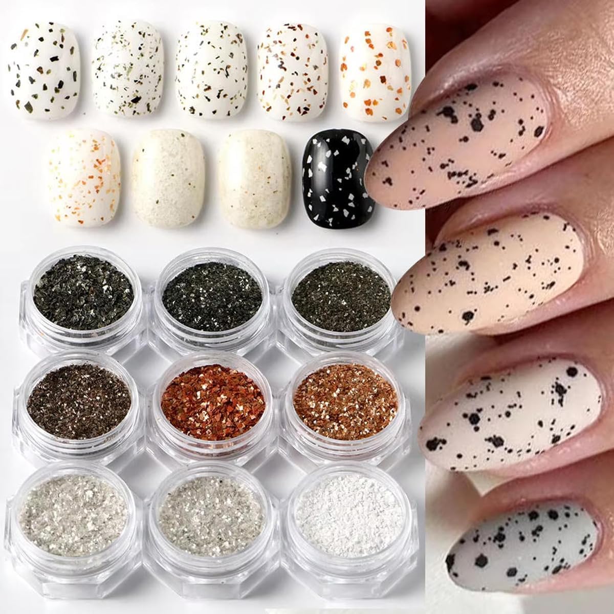 8pcs Eggshell Nail Glitter Flakes Dust Black White Irregular Broken Fragment Sequins Spring Easter Design Nail Charms Decor