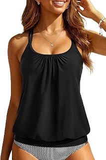 Yonique Modest Tankini Tops for Women - Loose Fit Blouson Swim Tops with Tummy Control & Support, No Bottom