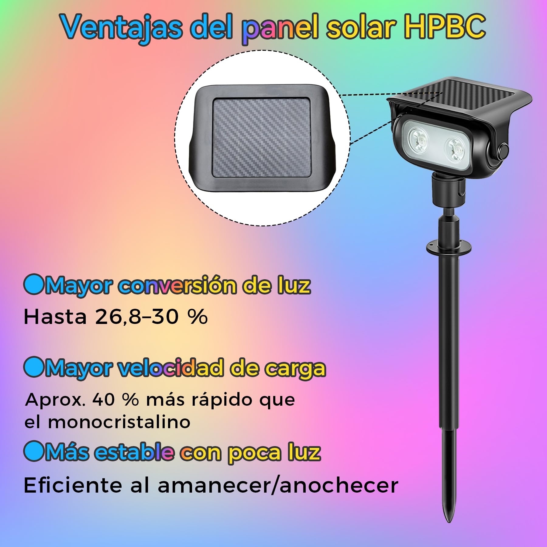 Luces Solares LED Exterior con Estaca, RGB 5 Modos de Cambio de Color, Sensor Crepuscular, IP65 Impermeables, Lámparas Solares para Jardín, Césped y Caminos(4 Piezas)