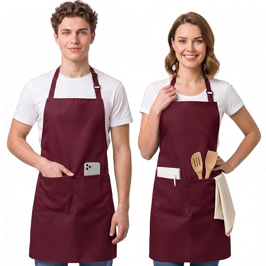 Utopia Kitchen Bib Aprons 2 Pack Adjustable With 2 Pockets 100% Polyester