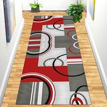 Hallway Runner Rug Grey Red Contemporary Carpet Runners for Corridor Kitchen Living Room Doorway Floor Non-Slip Mat 60cm/70cm/80cm/100cm Wide Size 2.6 ft 16.4 ft