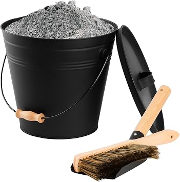 FEED GARDEN 3.5 Gallon Ash Bucket with Lid,Shovel,Broom and Screwdriver, Ash Can for Fireplace Fire Pits,Hearth,Wood Stoves,Fireplace Galvanized Iron Bucket,Pellet Charcoal BucketIndoor Outdoor,Black