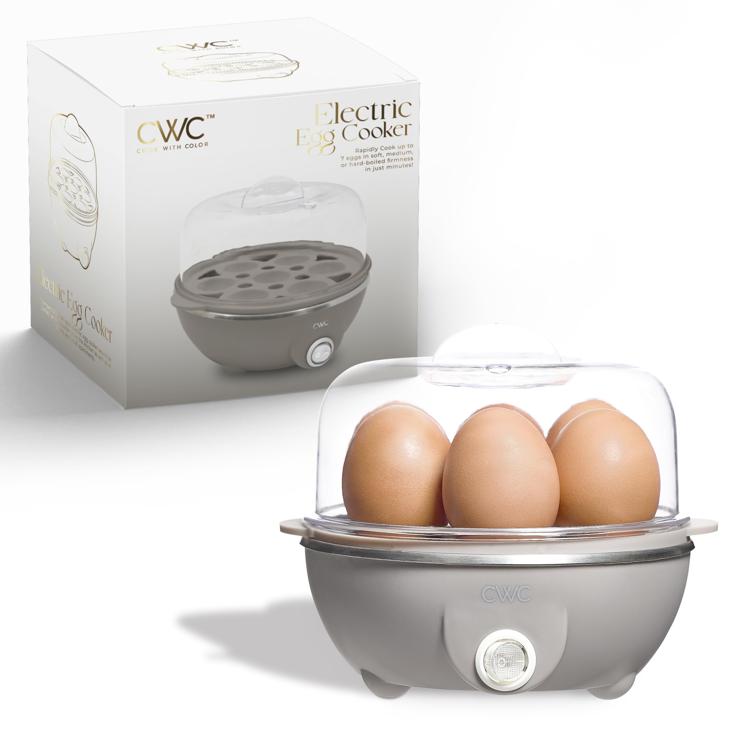 COOK WITH COLOR 350W Electric Double Layer Egg Cooker - Egg Boiler for Hard Boiled, Soft Boiled, and Omelettes, 6.1x6.1x5.5, Greige