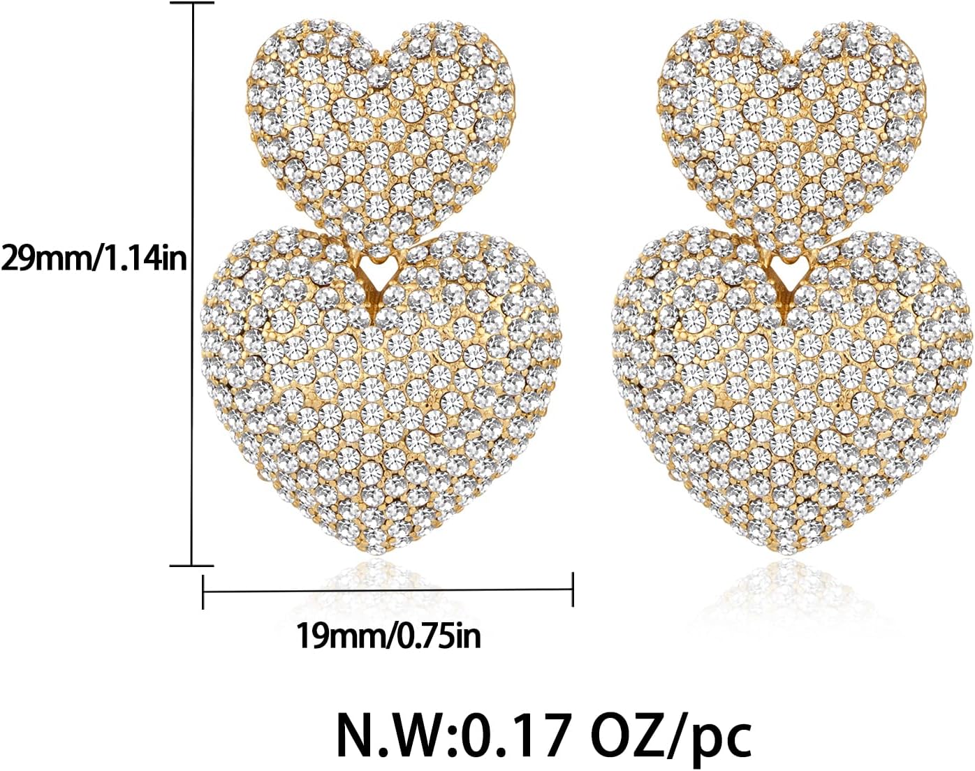 Gold Statement Earrings For Women Rhinestone Heart Geometric Drop Dangle Earrings - Image 5
