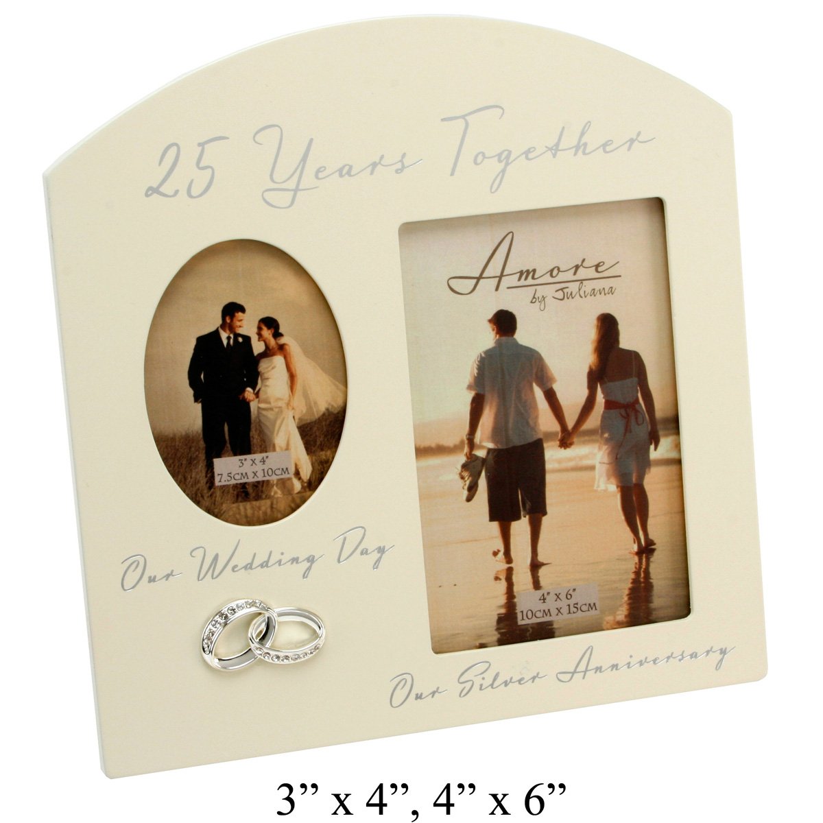 Amore 25th Anniversary Silver Wedding Cream MDF 6x4" Double Photo Frame FW82925