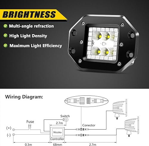 Miniatura 3 de Nicoko Luces LED de 3 pulgadas de montaje empotrado y RGB de 3 pulgadas, 18 W, luces de conducción de haz de inundación, lámpara antiniebla con