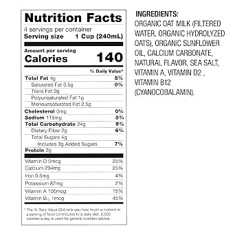 Oatsome Organic Oat Milk 33.8 Fl Oz, Unsweetened, No Gums