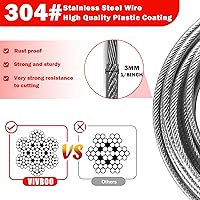 Vista 3 de 1/8inch Stainless Steel Security Cable 4/6/10/15FT Luggage Lock Safety Wire Flexible Steel Wire Rope With Double Loop (2 Pack)