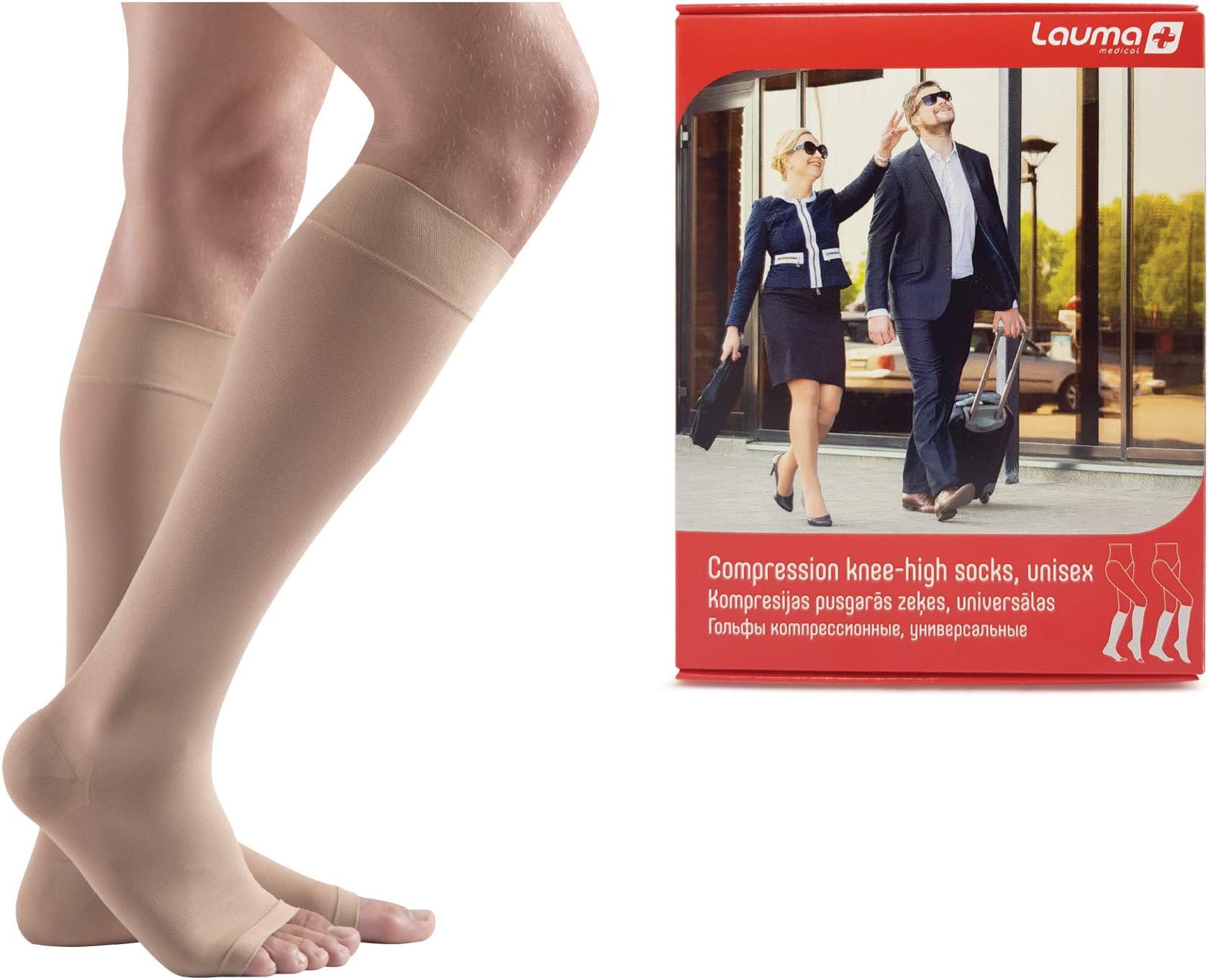 Lauma Medical23-32 mmHg Medizinische Kompressions-Kniestrümpfe Klasse 2, Offene Zehe, Krampfadern, häufige Schwellungen in den Beinen, Schmerzen in Waden und Füßen