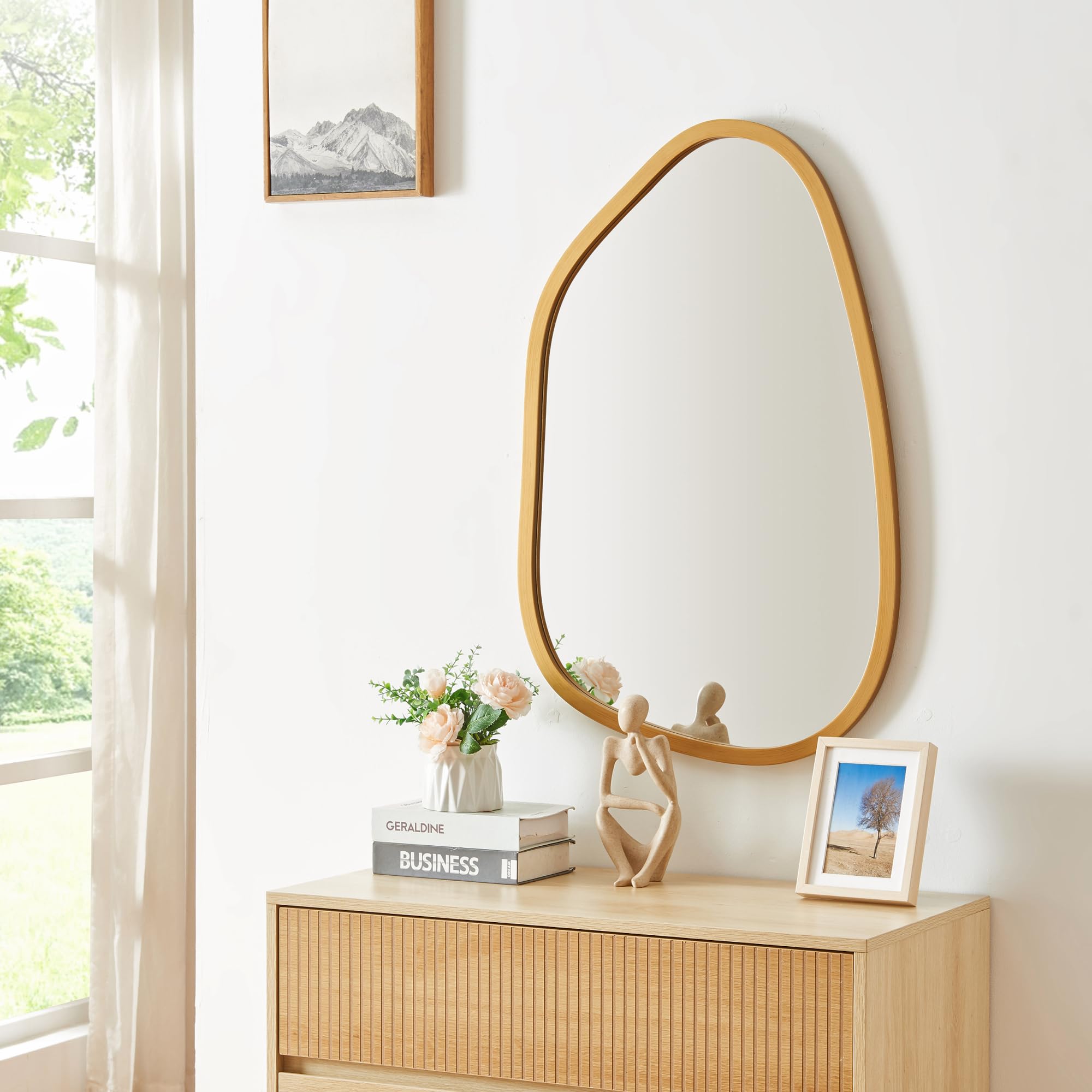 Miroir Mural Jokioinen Bois De Paulownia MDF 75 X 55 Cm Effet Chêne - Maison