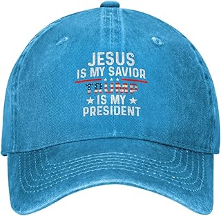Jesus is My Savior Trump is My President Hat for Men Dad Hat Cool Hat Blue