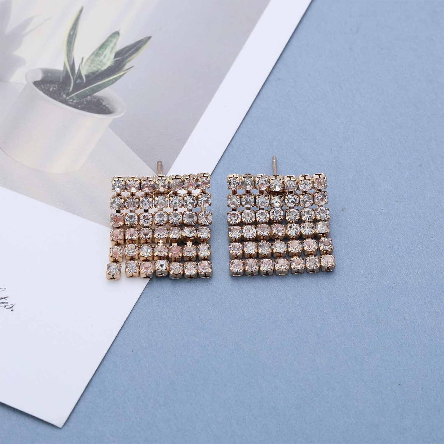 Boho Rhinestone Square Earrings Cz Geometric Earring Gold Crystal Square Stud Earrings Sparkling Rhinestone Earring Jewelry for Women - Image 5