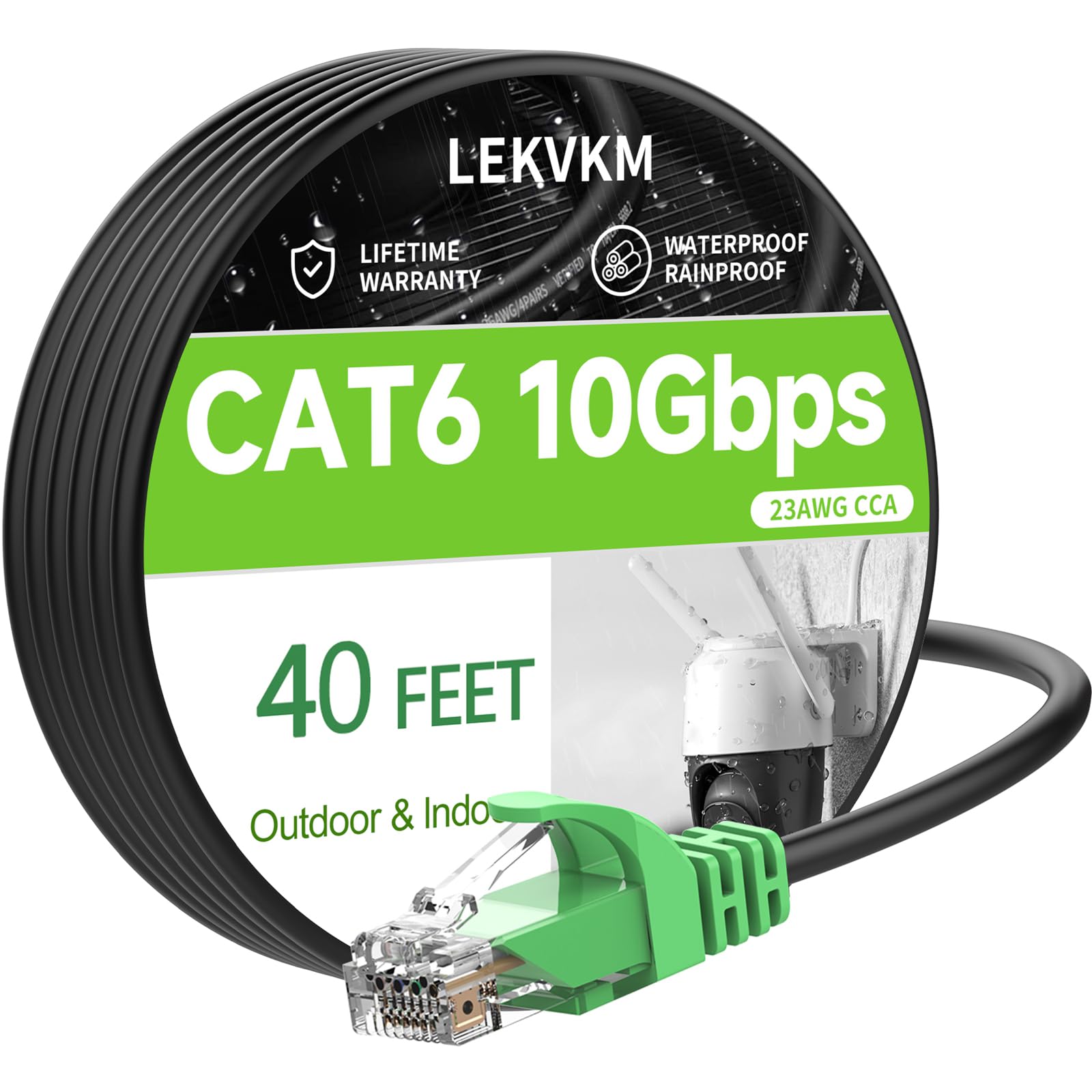 LEKVKM Cat 6 Ethernet Cable 40 ft High Speed 23AWG RJ45 Internet Cable for Outdoor & Indoor Support CAT6 Network Solid Black Computer LAN for PC，40Feet