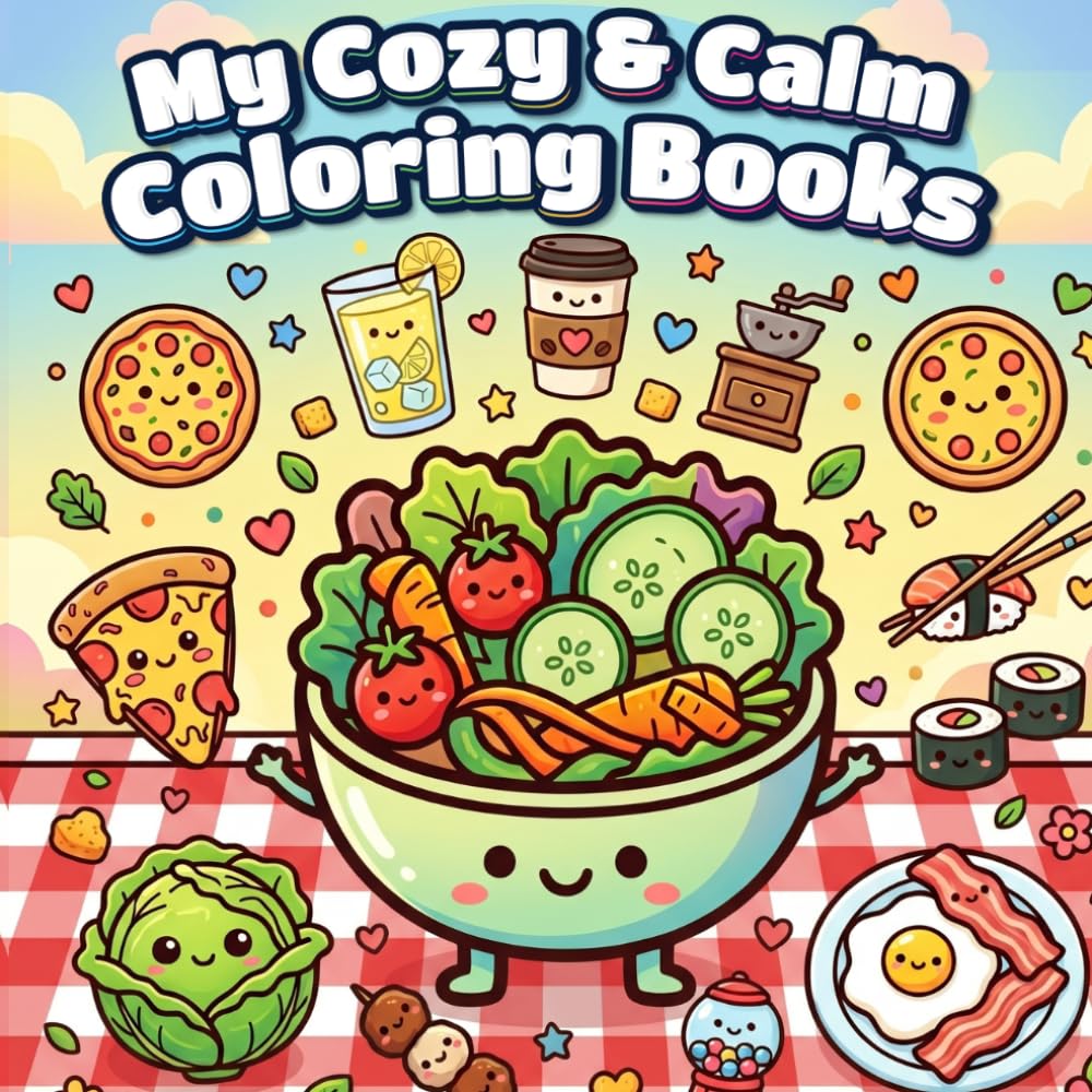 My Cozy and Calm Coloring Book – Food Edition: Bold and Adorable Easy Designs for Kids – Kawaii Style Relaxing Creative Fun and Quiet Time Activity