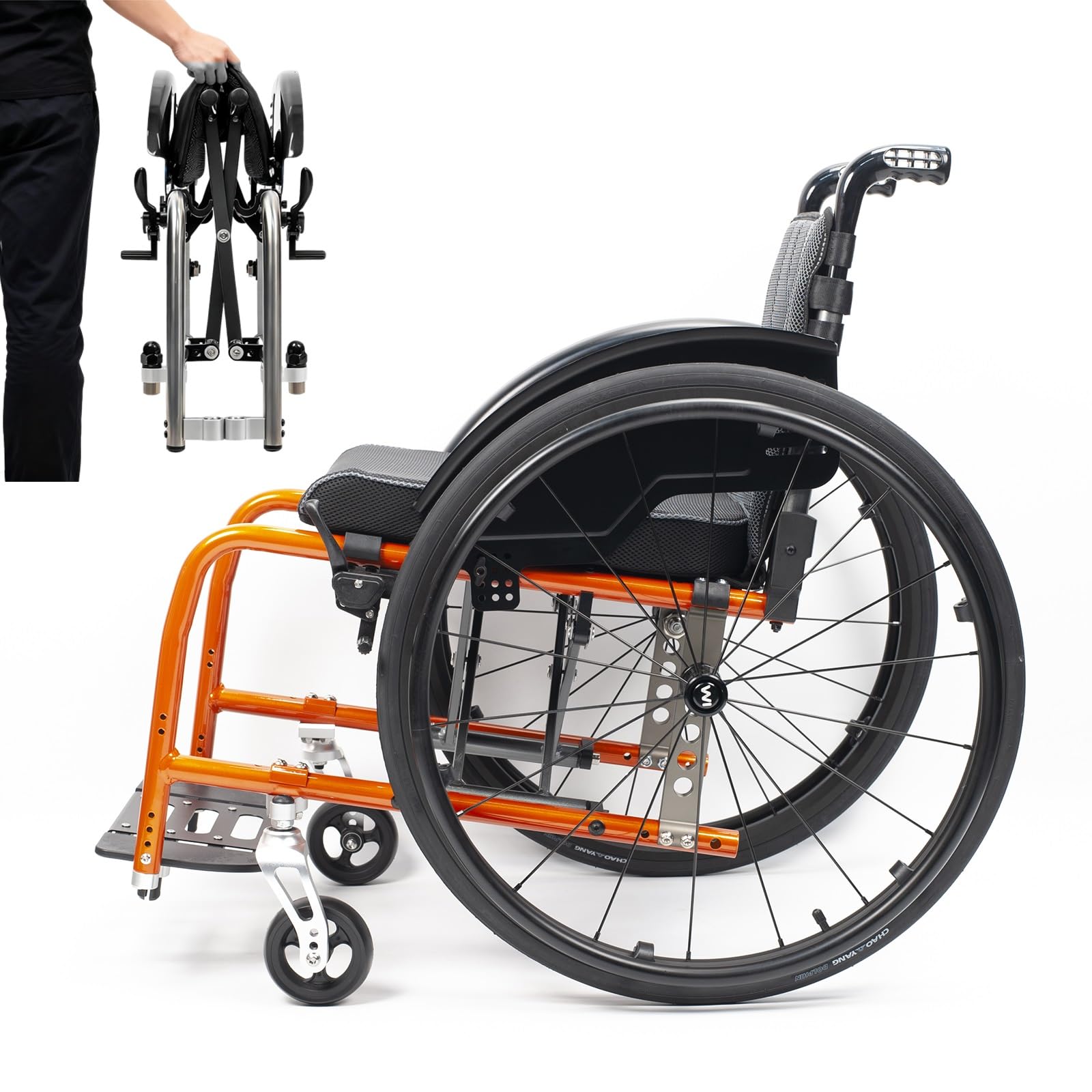 HTDRE Sports Wheelchair, Lightweight Aluminum Alloy with Handbrakes, Quick Release Rear Wheels, Folding Ergonomic Transport Design