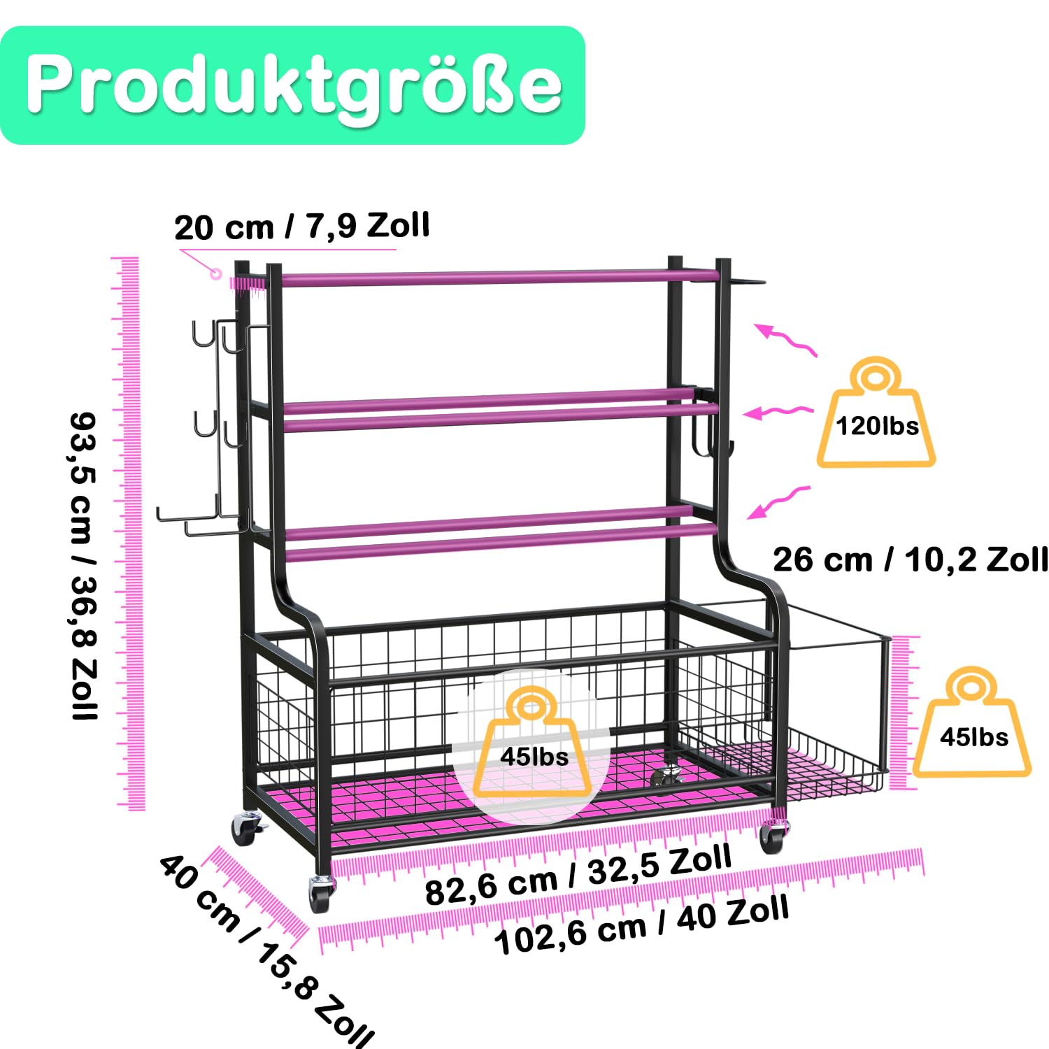 Stojak na hantle – bardzo stabilny stojak na ciężarki do domu i studia fitness – regał z rolkami i haczykami – uchwyt na hantle, hantle kulowe, bloki do jogi + mata – organizer fitness