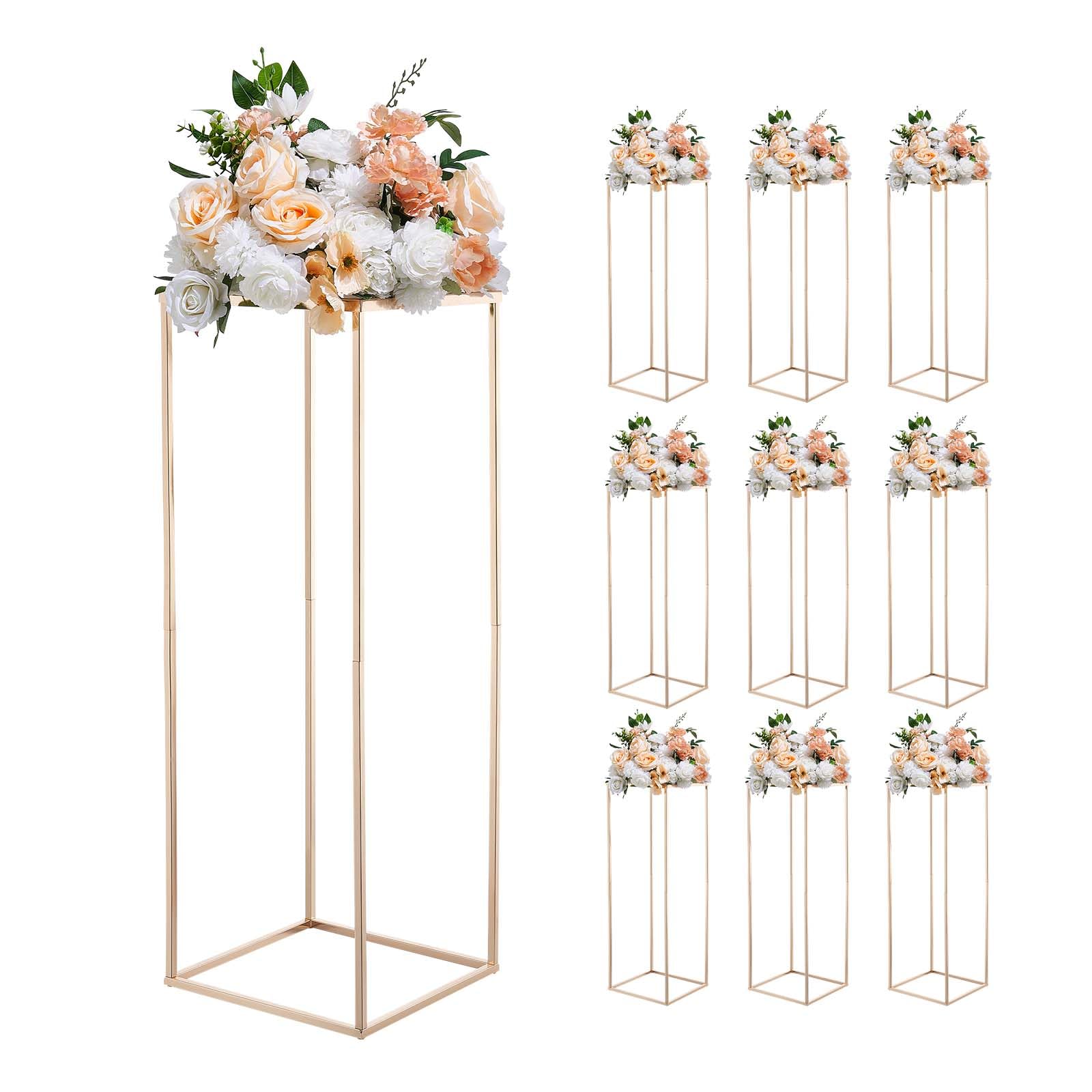 VEVOR Support Fleur Mariage Colonne Lot de 10 Support Fleur Centre Table Mariage 80 cm Présentoir Floral Rectangulaire pour Fêtes, Anniversaires, Décoration Intérieure, avec Panneau Métallique, Doré