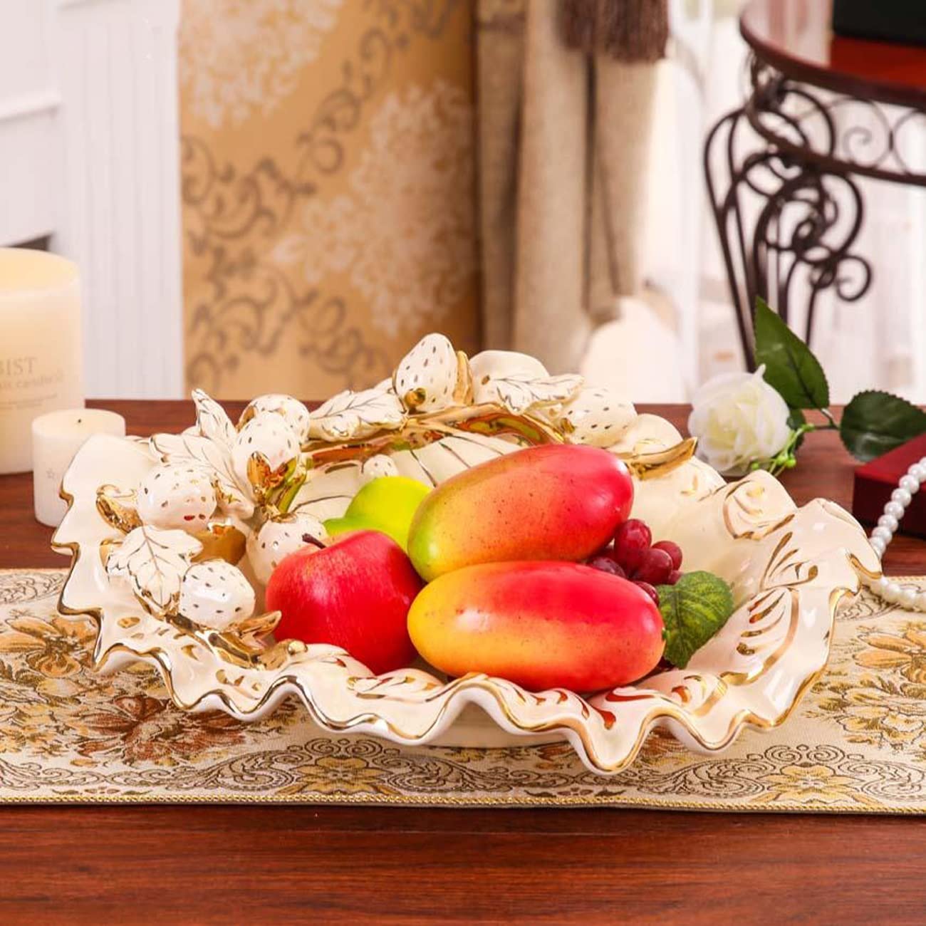 Plato de Frutas Plato de cerámica para Dulces nueces Platos de Porcelana Aperitivos compota Bayas Bandeja de Almacenamiento Exquisita decoración Tallada,