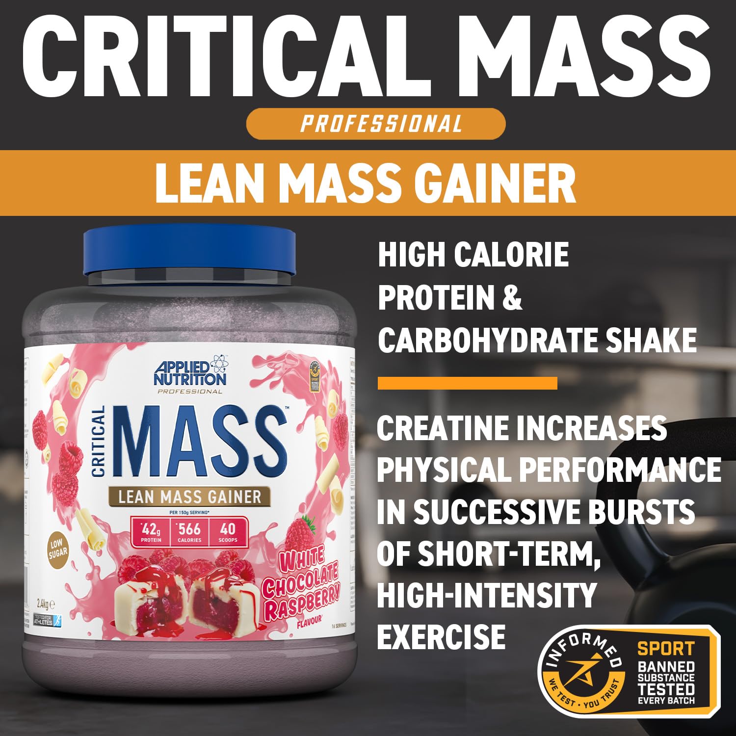 Applied Nutrition Critical Mass Professional (2400g) White Chocolate Raspberry - Przyrost masy ciała - Z kreatyną