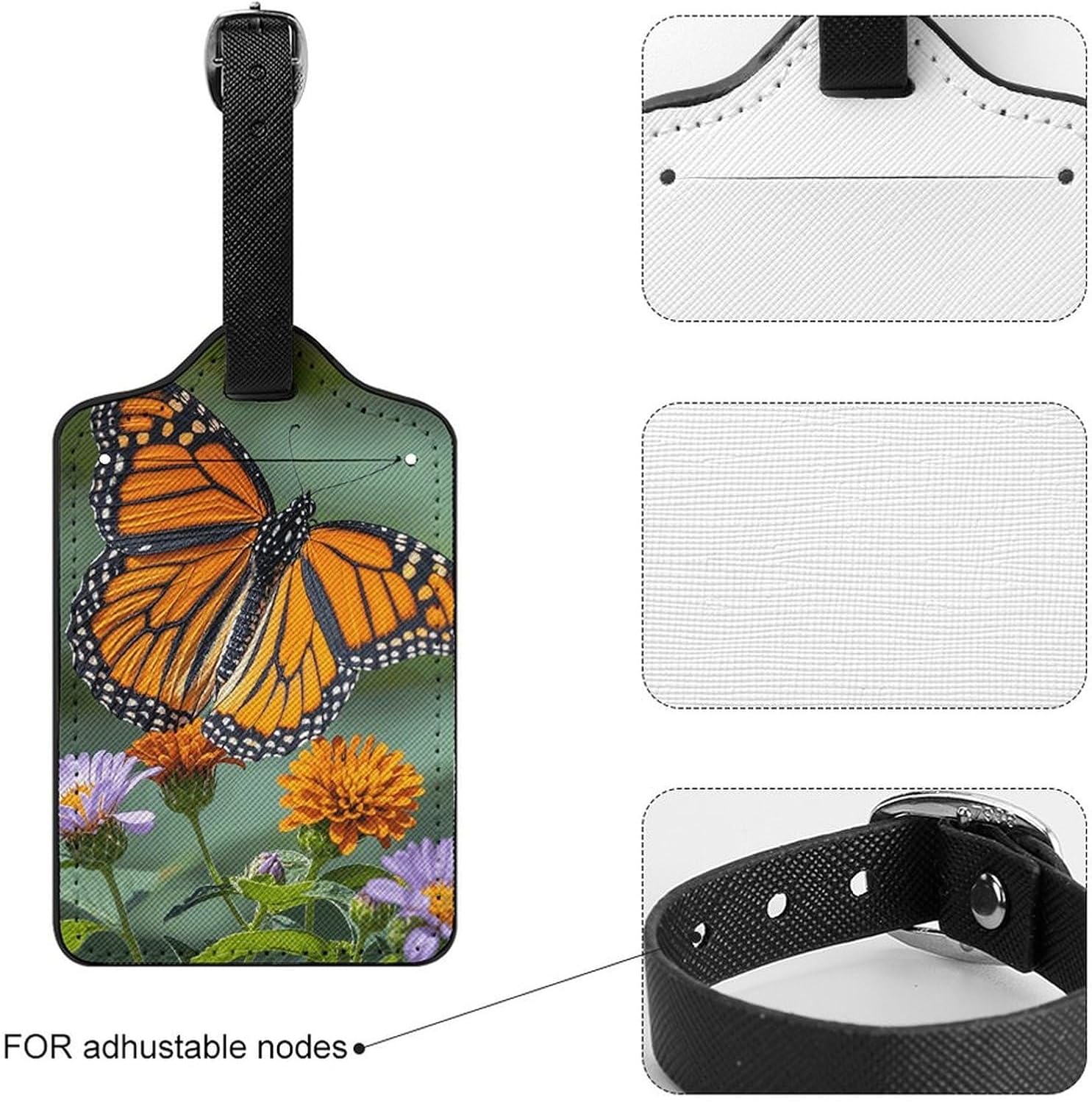Monarch Butterflies PU Leather Luggage Tags, Name Tags for Travel image 4