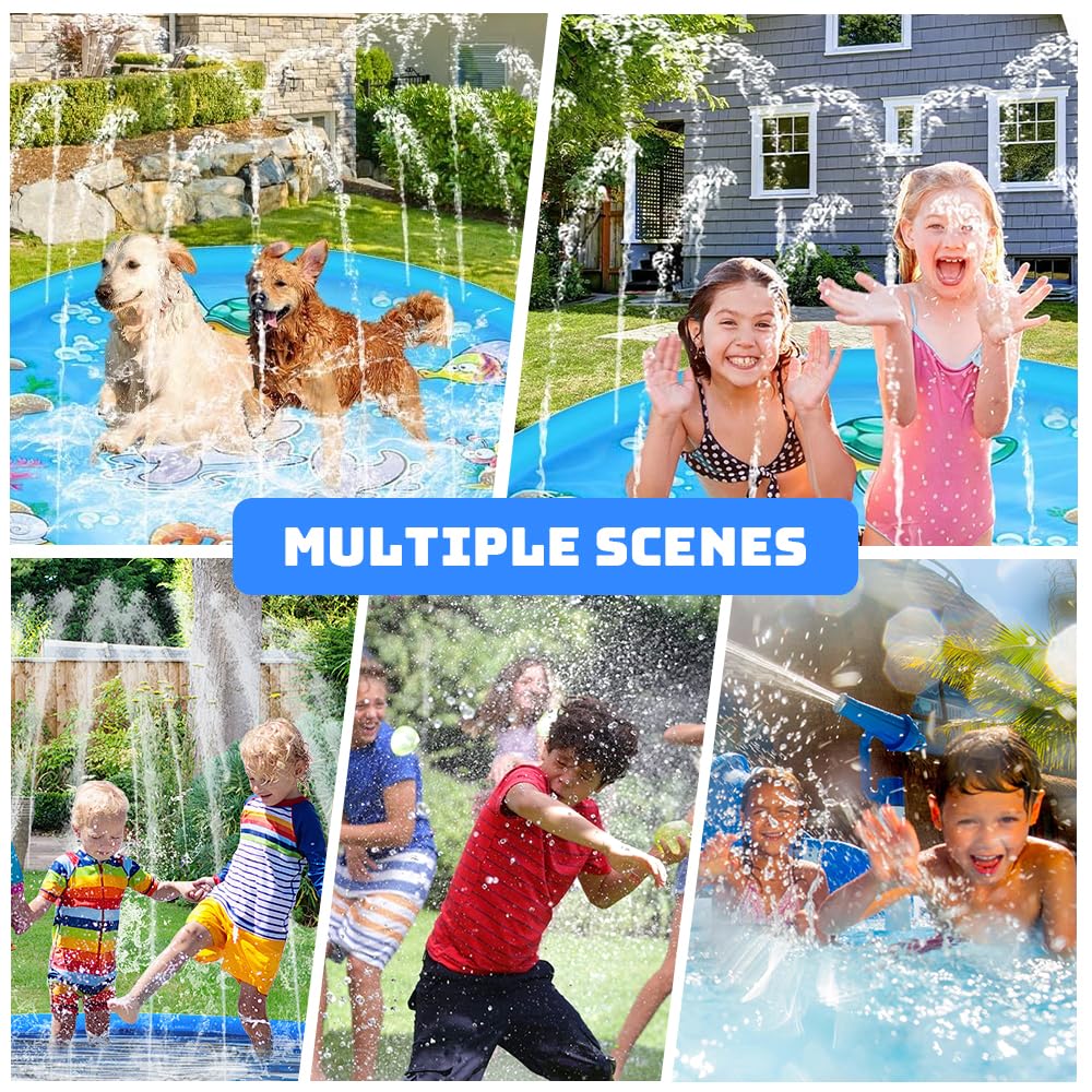 170cm Splash Pad, Sprinkler Wasser Spielmatte,Splash Pad Wasserspielzeug Kinder,Sprinkler Wasser-Spielmatte Für Outdoor Garten Wassersprinkler Kinder Splash Pad (Delfin-Design)