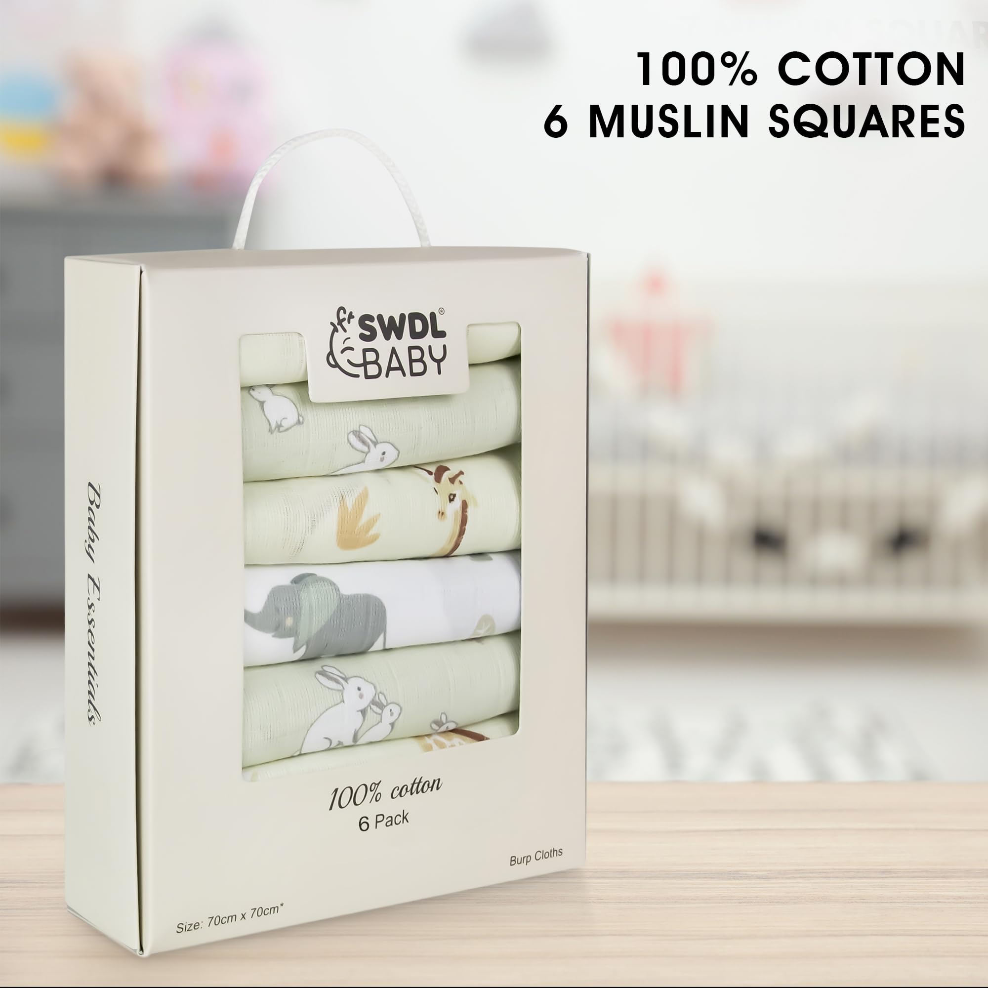 Large Baby Muslin Cloths - 100% Cotton Muslin Squares (Pack of 6, 70 x 70 cm), Safari Edition Baby Muslins, 70cm x 70cm - Image 3
