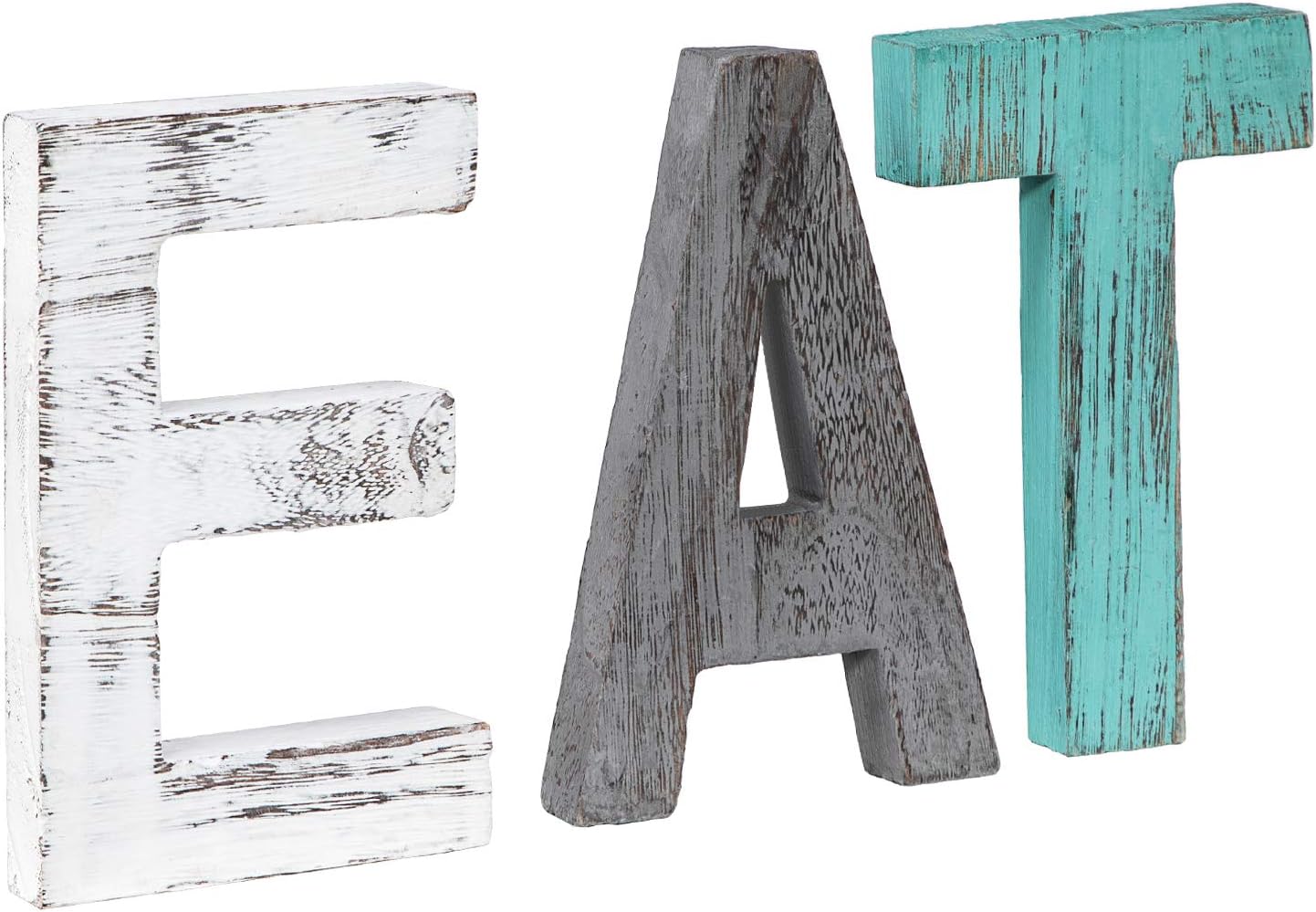 Rustic Wood Family Sign, Decorative Wooden Block Word Signs, Freestanding Wooden Letters, Rustic Family Signs for Home Decor, Housewarming Gift 16.5 x 5.9 Inch, Multicolor (EAT Sign)