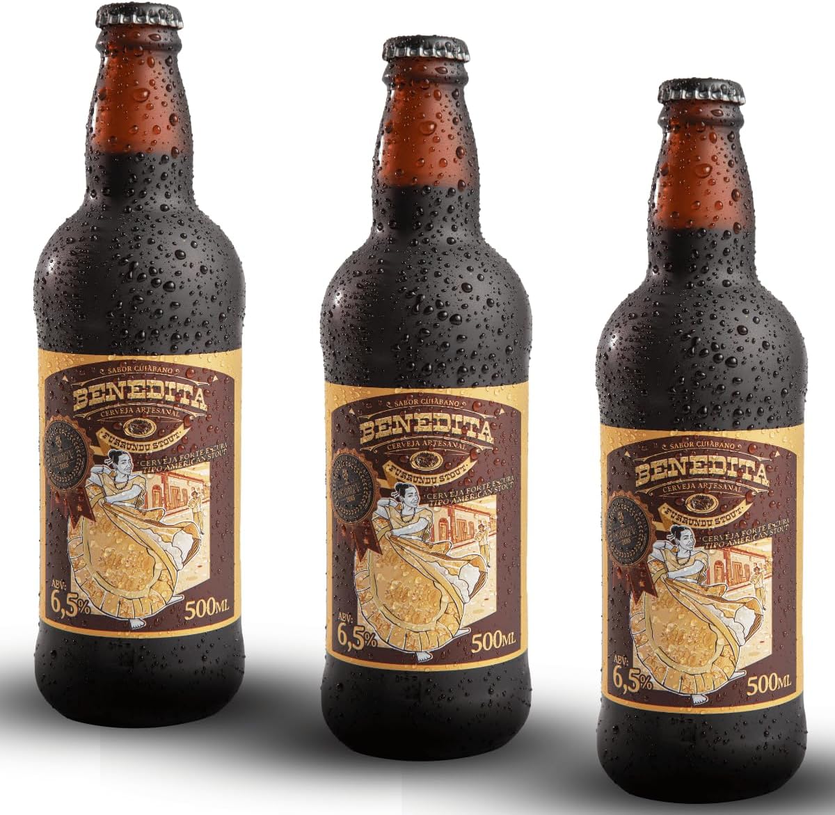 Cerveja Stout Benedita Cervejaria Louvada 500ml Kit 3un Sem Glúten