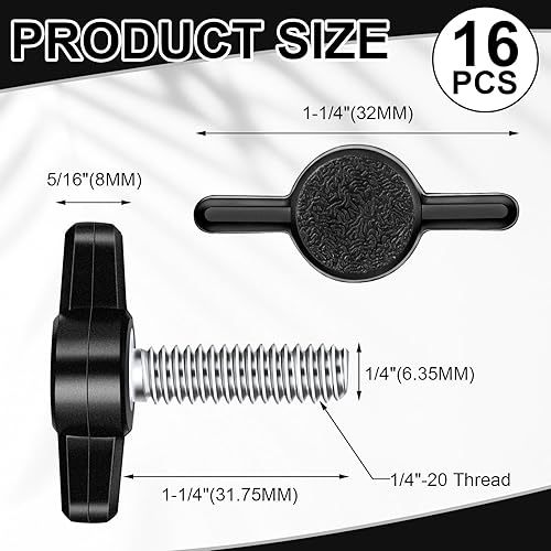 Miniatura 9 de Tandefio 16 piezas de rosca de acero inoxidable para pulgar, tornillo de pulgar ajustable, tornillo de ala en T, perno de perilla de ala negra para