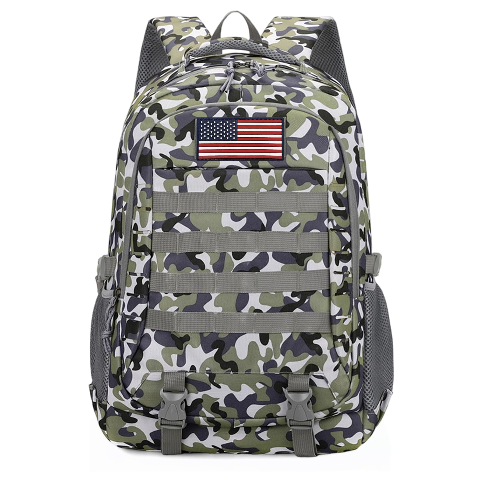 Camo Tactical Backpack for Boys - Waterproof 19'' Kids Bookbag with 15.6" Laptop Compartment, MOLLE System School Bag for Camping Hiking Travel