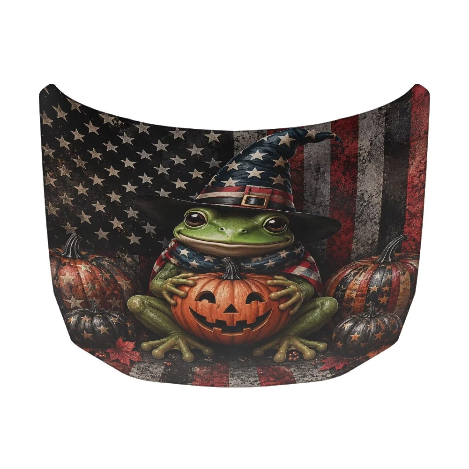 Halloween Pumpkin Style Car Hood Cover Elastic Polyester Car Hood Protector Auto Patriotic Decorations Waterproof Sunproof Automotive Exterior Accessories