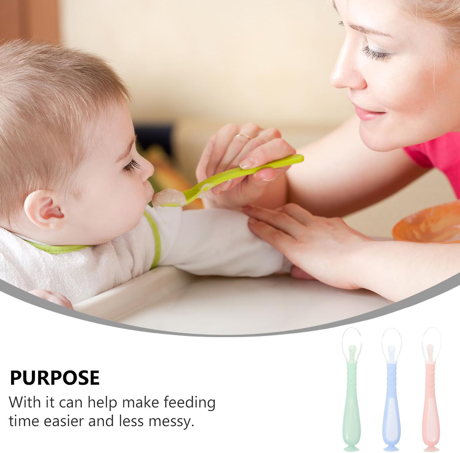 Vaguelly 3Pcs Silicone Rice Paste Spoons Lightweight Feeding Utensils for Boy Girl High Temperature Resistant Flatware for Boys
