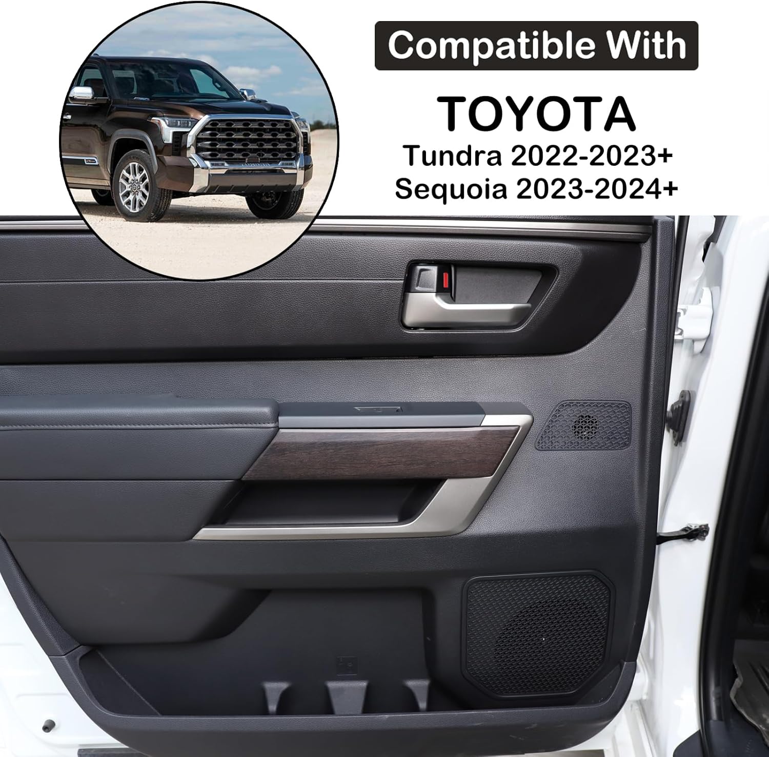 Aunginsy Car Inner Door Panel Strip Trim Cover Compatible with Toyota Tundra 2022+/Sequoia 2023+ Front Rear Door Handle Panel Decorative Cover Protector Accessories(Without Memory Seat Switch Hole)
