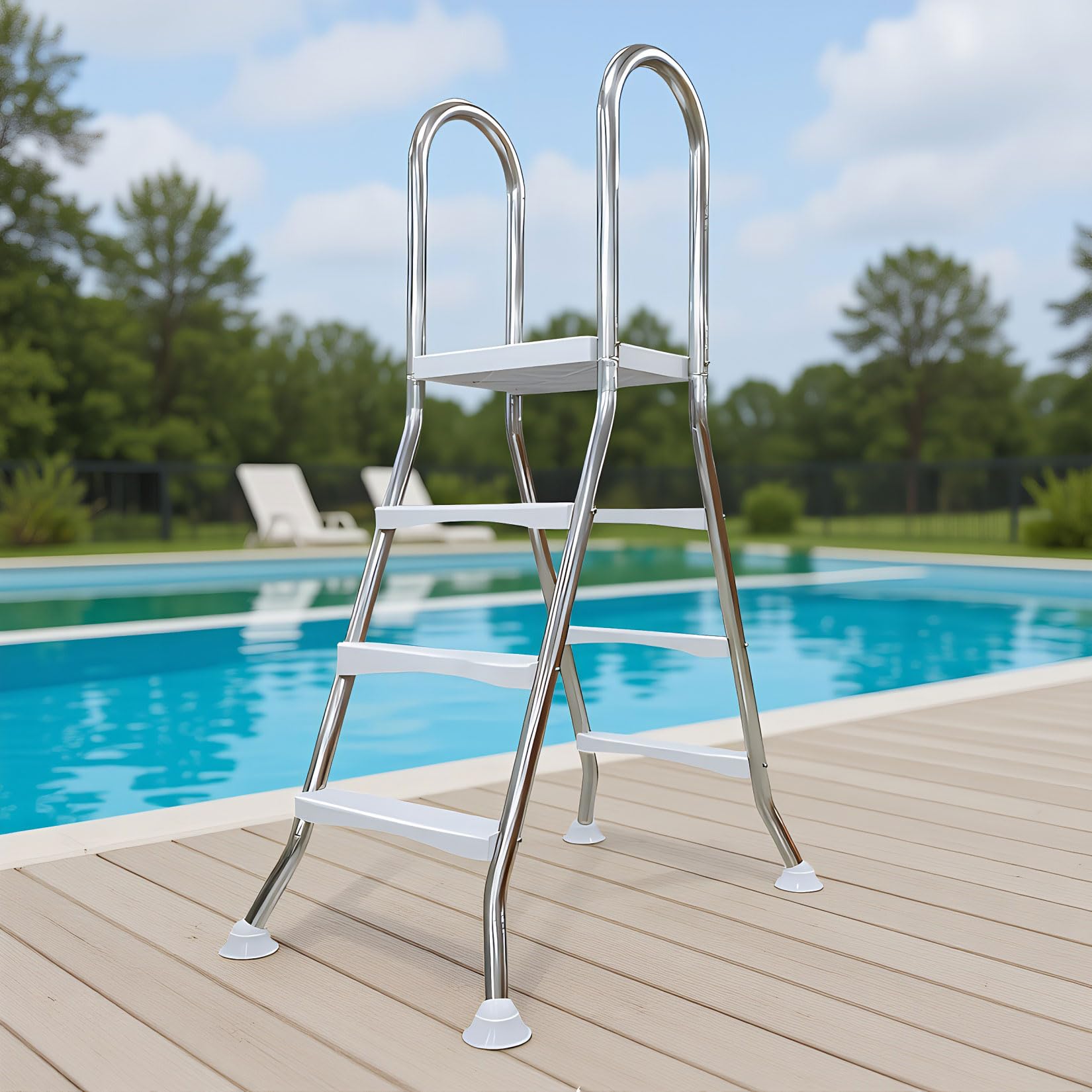 Escalera De Piscina De Lujo De 135CM/53 Escalera para Piscina Elevada Al Aire Libre, Capacidad Máxima De Carga 550 LB, Escalera De 4 Peldaños De Doble Cara Antideslizante para Piscinas,110cm