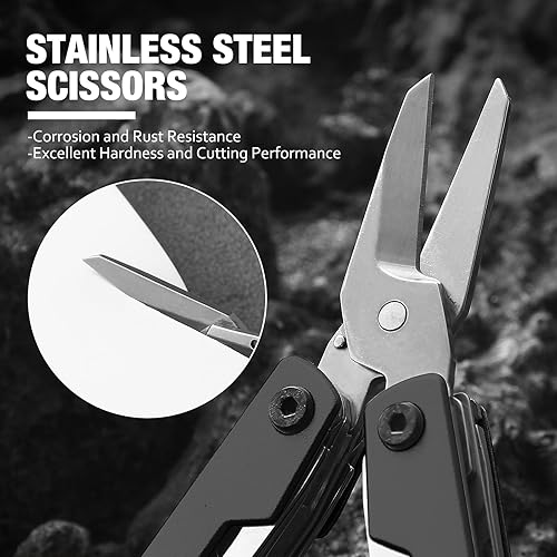 Miniatura 7 de Multiherramienta EDC 11 en 1 - Tijeras, cuchillo de bolsillo, llavero, abridor de botellas y destornillador, multiherramienta EDC de acero