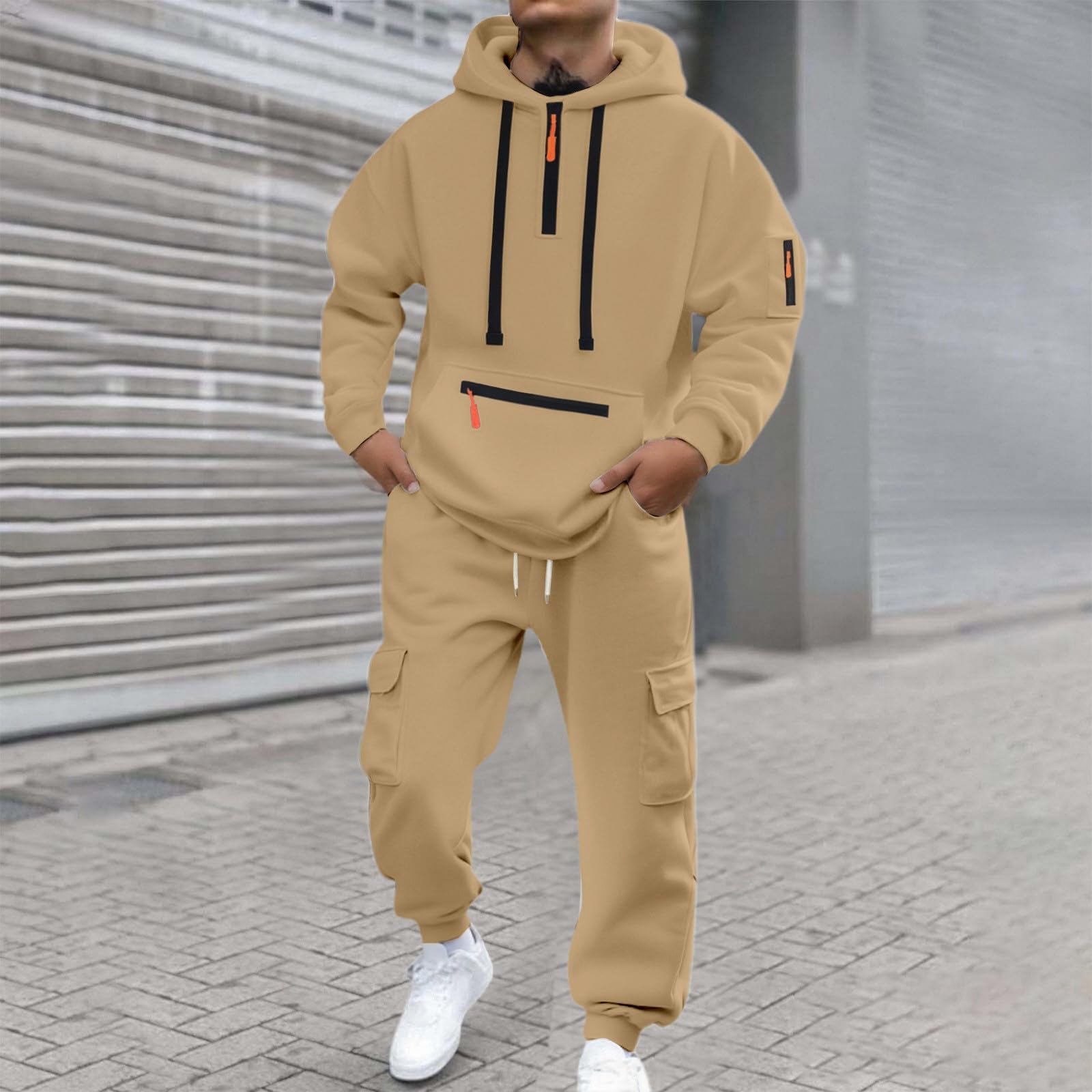 Générique Męski zestaw do joggingu 2 sztuki bawełniana bluza z kapturem spodnie dresowe z długim rękawem sport na co dzień wygodny miękki ciepły wypoczynek moda A27