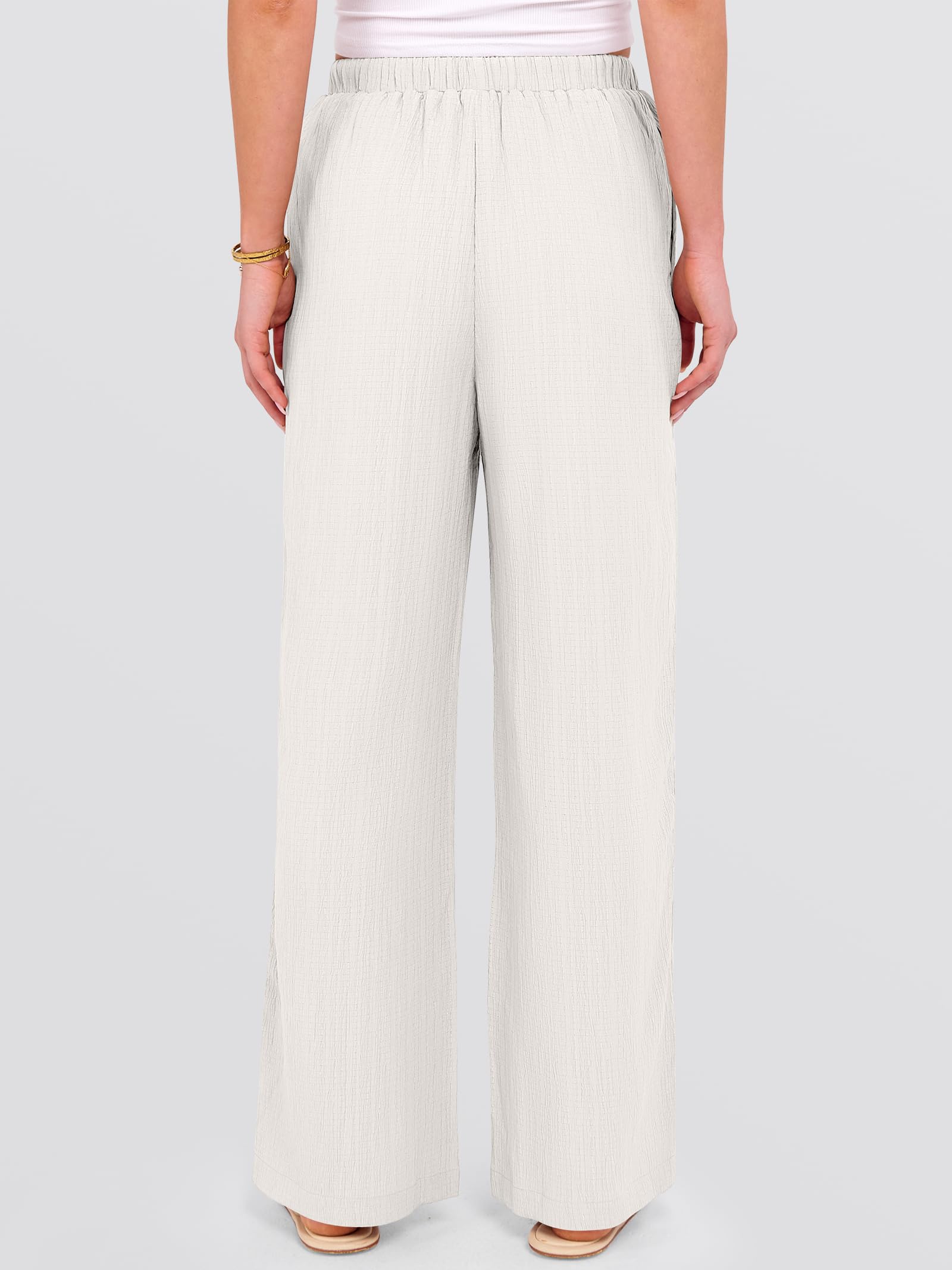 ANRABESS Women's Wide Leg Beach Pants Elastic Waist Lightweight Casual Flowy Palazzo Lounge Trousers with Pockets