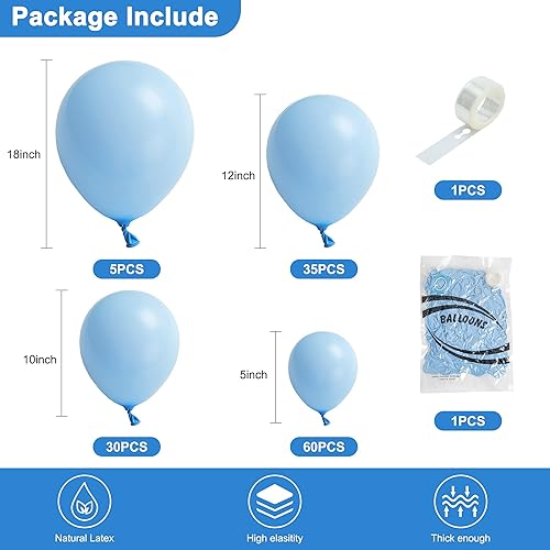 Miniatura 2 de Globos de látex de color azul pastel para fiesta, 130 unidades de 5+10+12+18 pulgadas con decoraciones de confeti, globos de cumpleaños para
