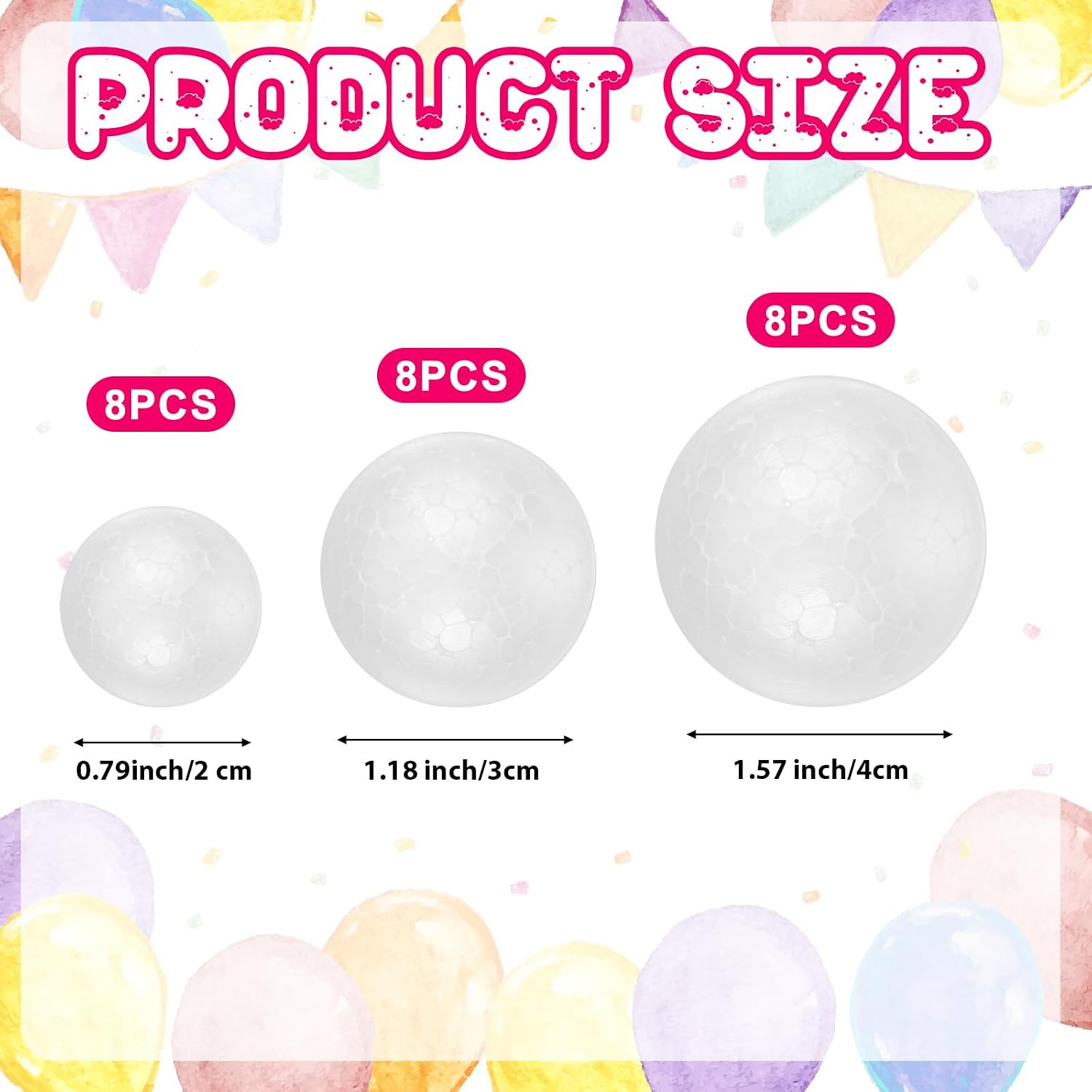 24 Pcs Craft Foam Balls 3 Sizes White Polystyrene Craft Balls Smooth Round Art Decoration Foam Ball for Painting DIY Holiday Household School Projects Party