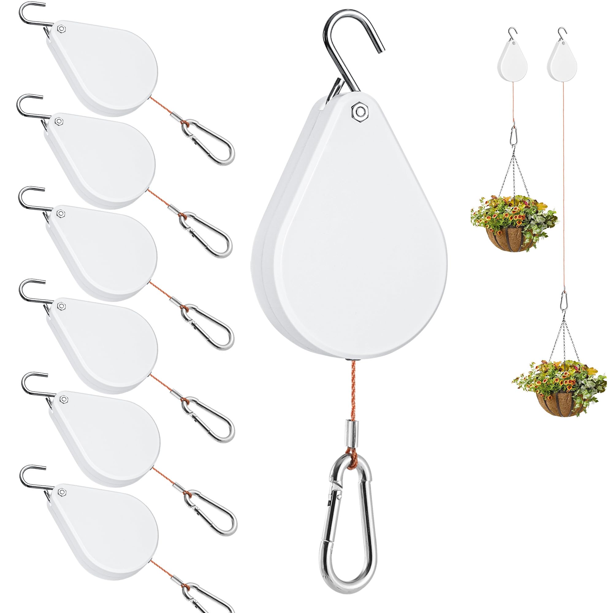 Photo 1 of Gomazonle 2026 Upgraded Retractable Plant Hanger,Plant Pulleys for Hanging Plants,Easy to Raise and Lower,Quick Lock,Heavy Duty, Adjustable Hook for Garden Baskets Pots,Birds Feeder,(6Pcs,White)