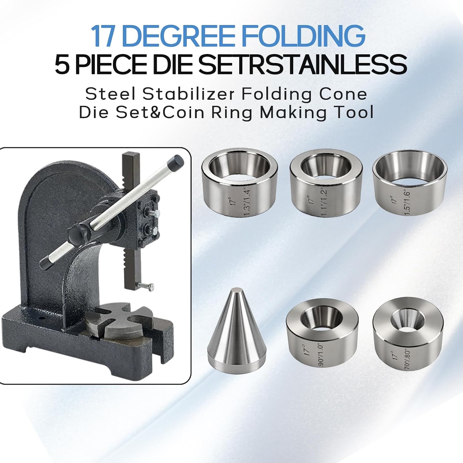 17 Degree Folding Reduction Die Set, 5 PCS Stainless Steel Stabilizer Folding Cone for Coin Ring Making, Self-Centering Coin Making Tool for Metal Jewelry Crafting & Ring Sizing image 4