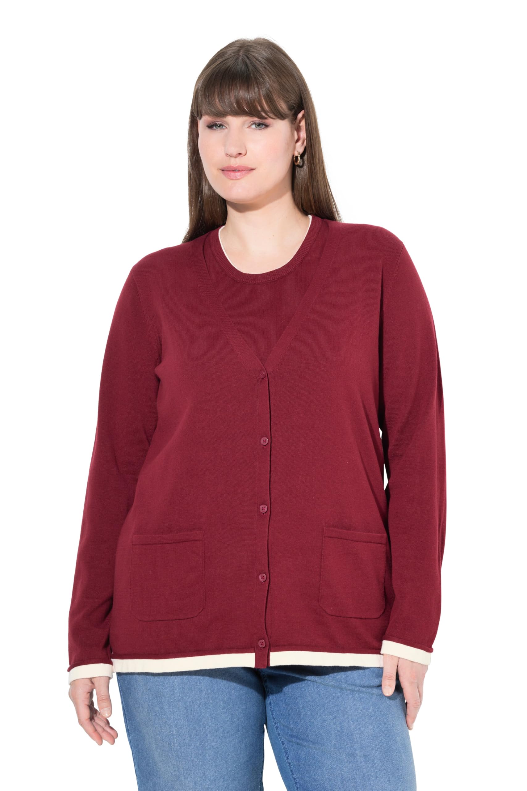 Ulla Popken Damen große Größen Übergrößen Plus Size Strickjacke, V-Ausschnitt, Langarm, Biobaumwolle 841442