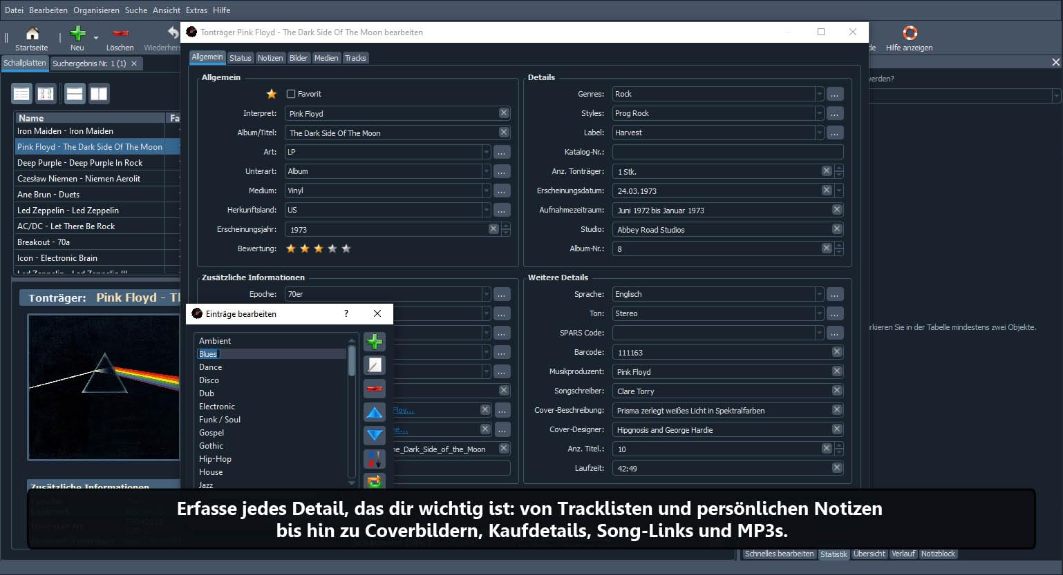 Stecotec Musikverwaltung Pro: CD- und Schallplatten-Sammlung am PC verwalten, Musikverwaltungsprogramm, Musikverwaltungssoftware, Verwaltung, Musiksammlung / Musik ordnen, sortieren & organisieren
