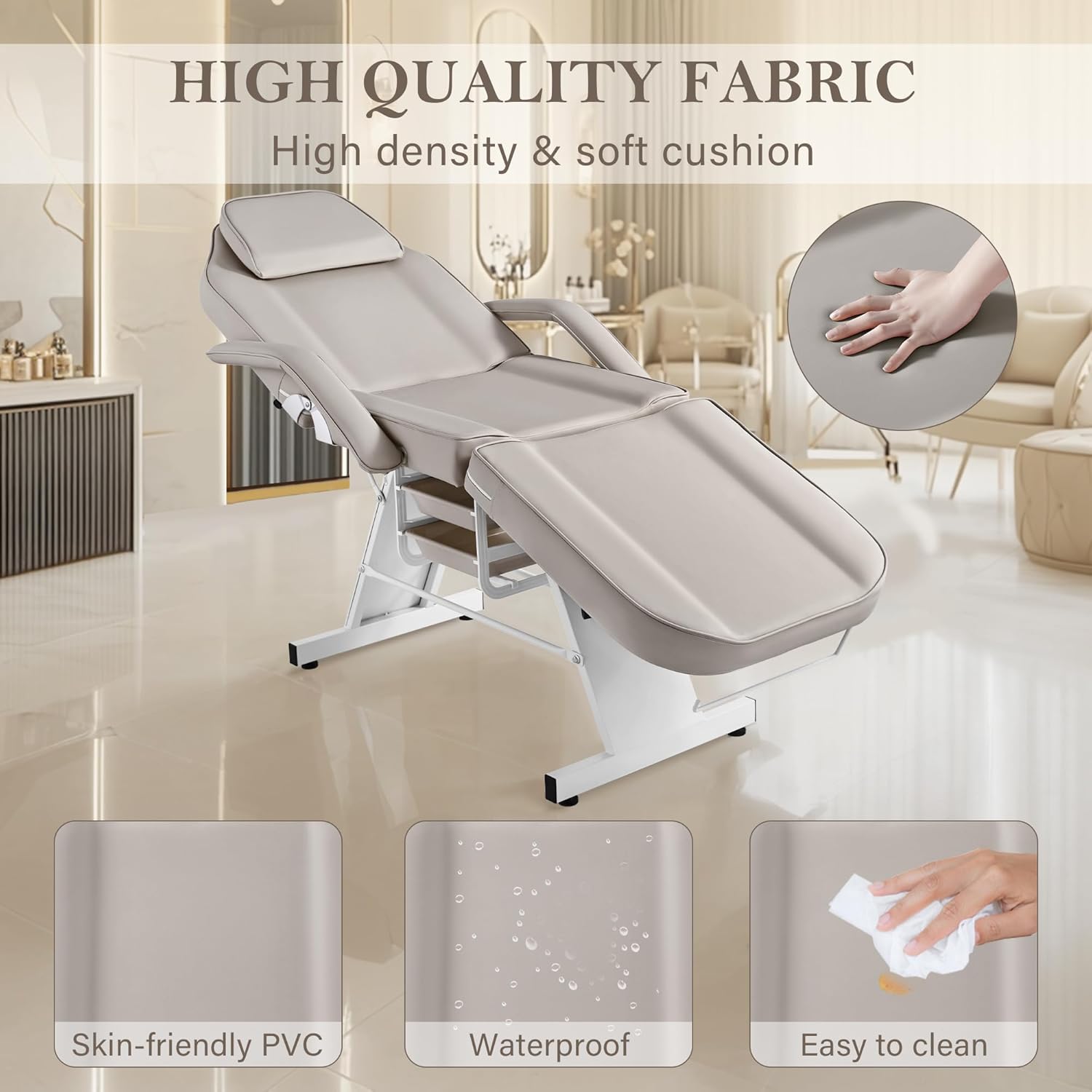 Facial Tattoo Chair, Esthetician Lash Bed Multi-use Tattoo Massage Table for Artist with Hydraulic Stool, 3-Section Beauty Barber Spa Equipment w/Removable Armrests & Headrest, Gray