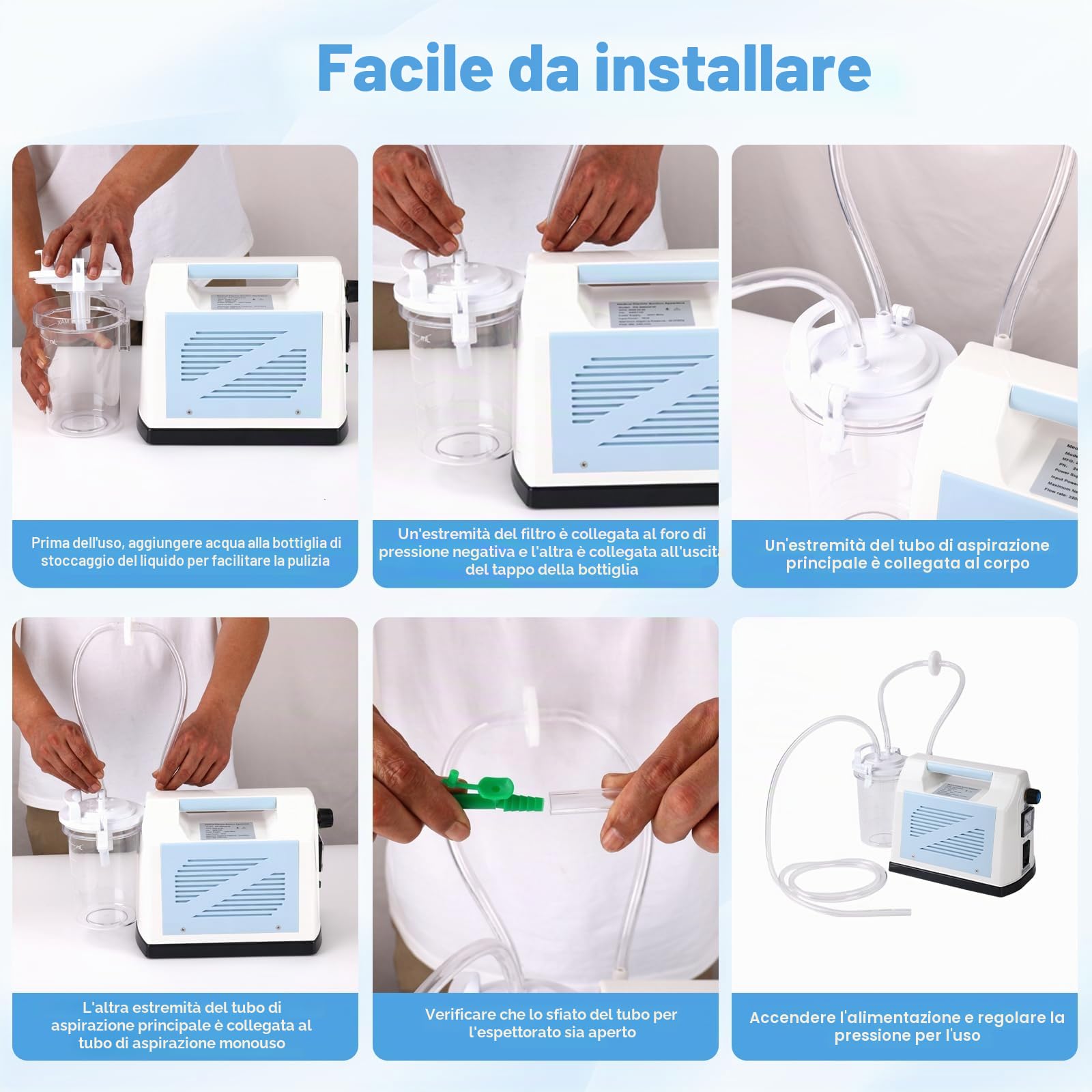 Apparecchio di aspirazione portatile, per uso domestico e veterinario, per catarro, muco, espettorato, aspiratore da tavolo, silenzioso, ideale per anziani, animali domestici, assistenza domestica
